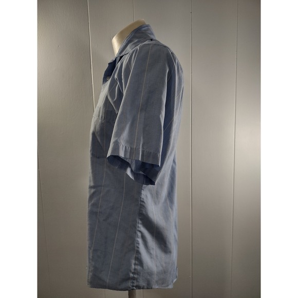 Van Heusen Button Up Shirt Men 15.5 Pinstripe Blue 417 Short Sleeve Professional - Picture 4 of 8